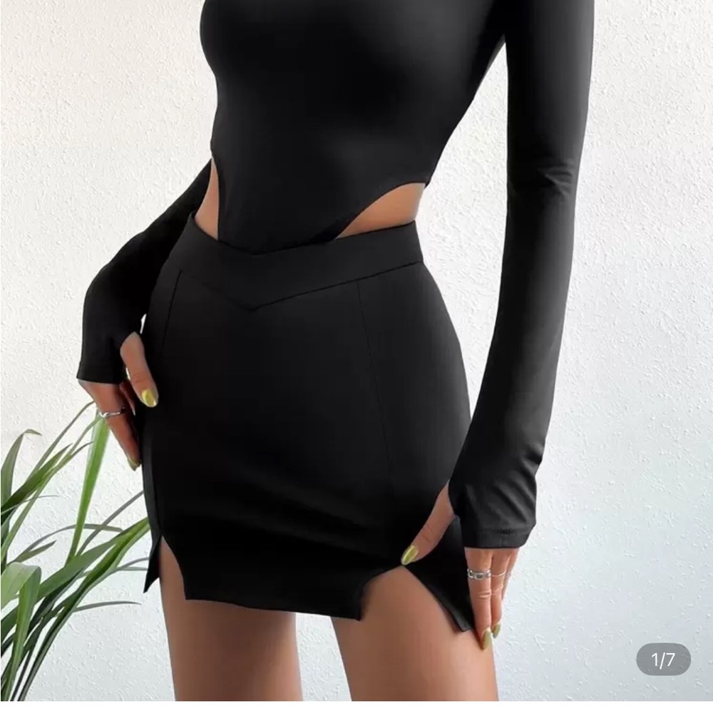 SHEIN Black Cutout Top & Skirt set